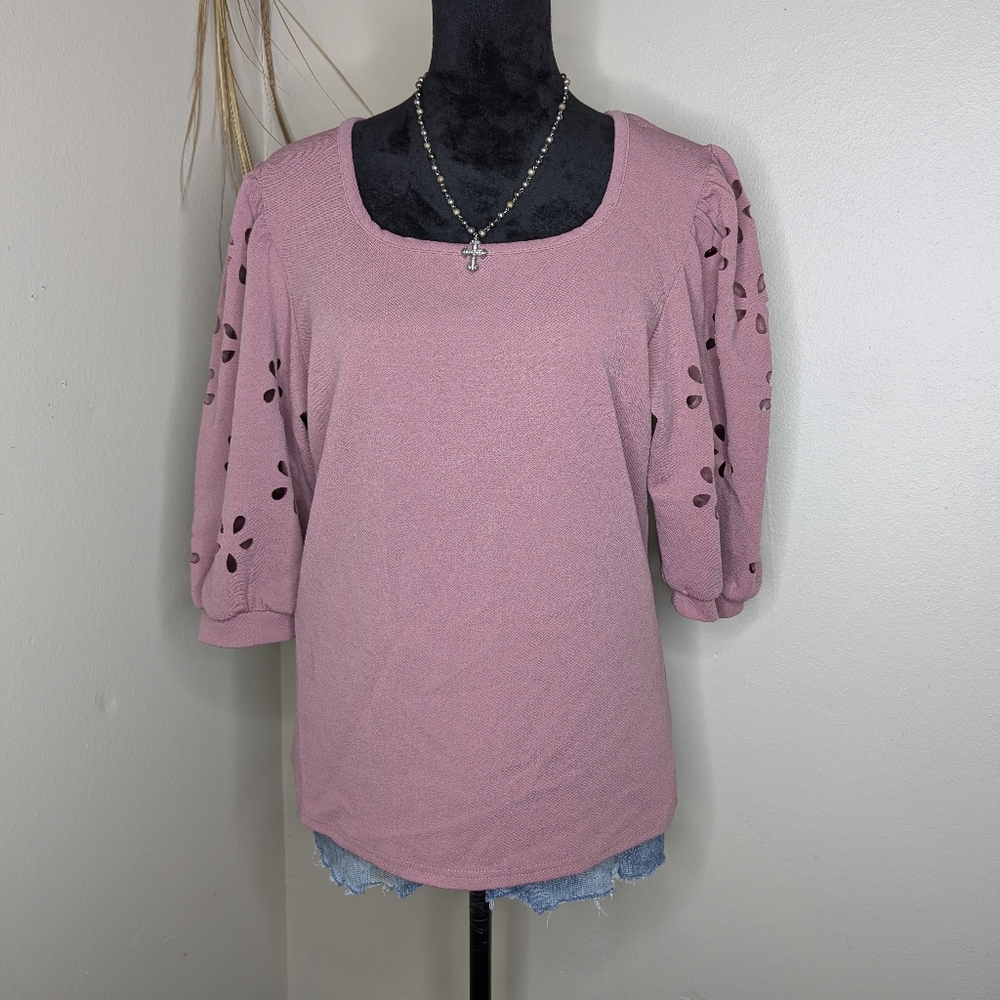 Pink Cut Out Sleeve Blouse